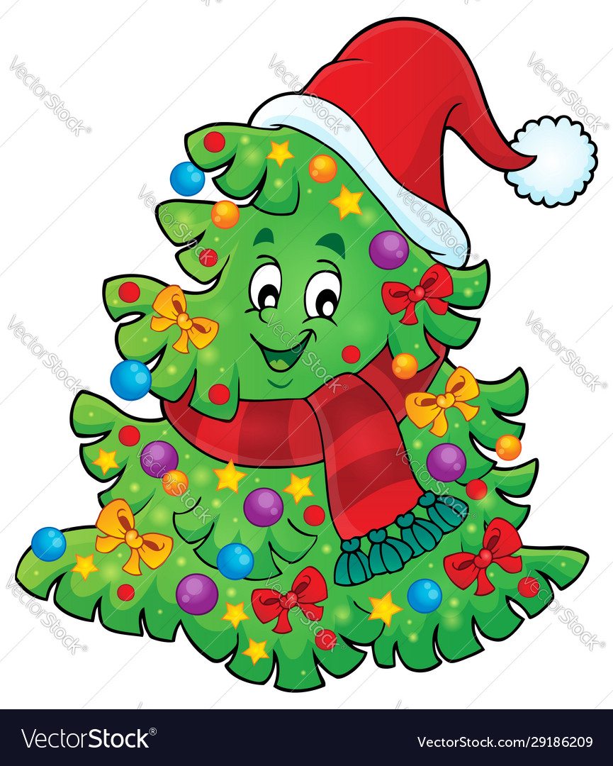 Tree with christmas hat theme 2 Royalty Free Vector Image