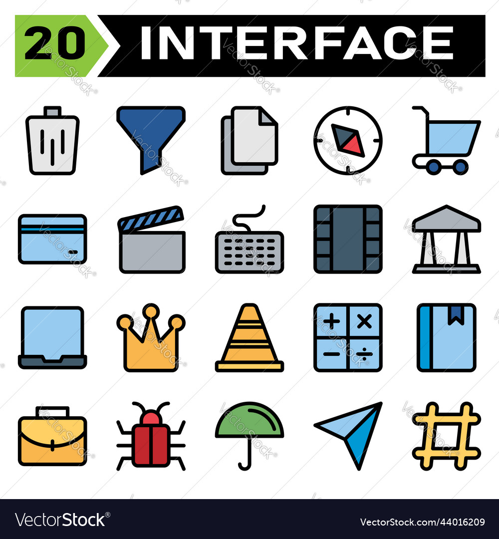 User interface icon set include bin trash basket Vector Image User interface icon set include bin trash basket