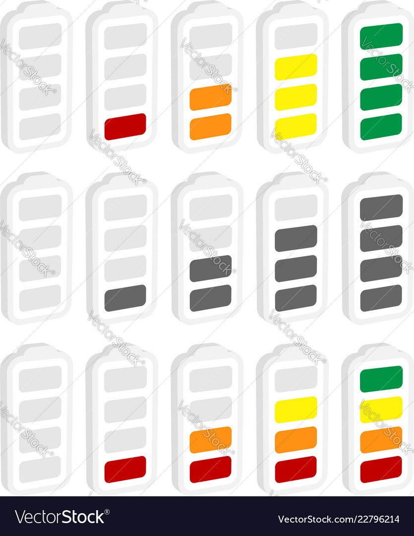 Battery level indicator symbol set from low vector image Battery level indicator symbol set from low