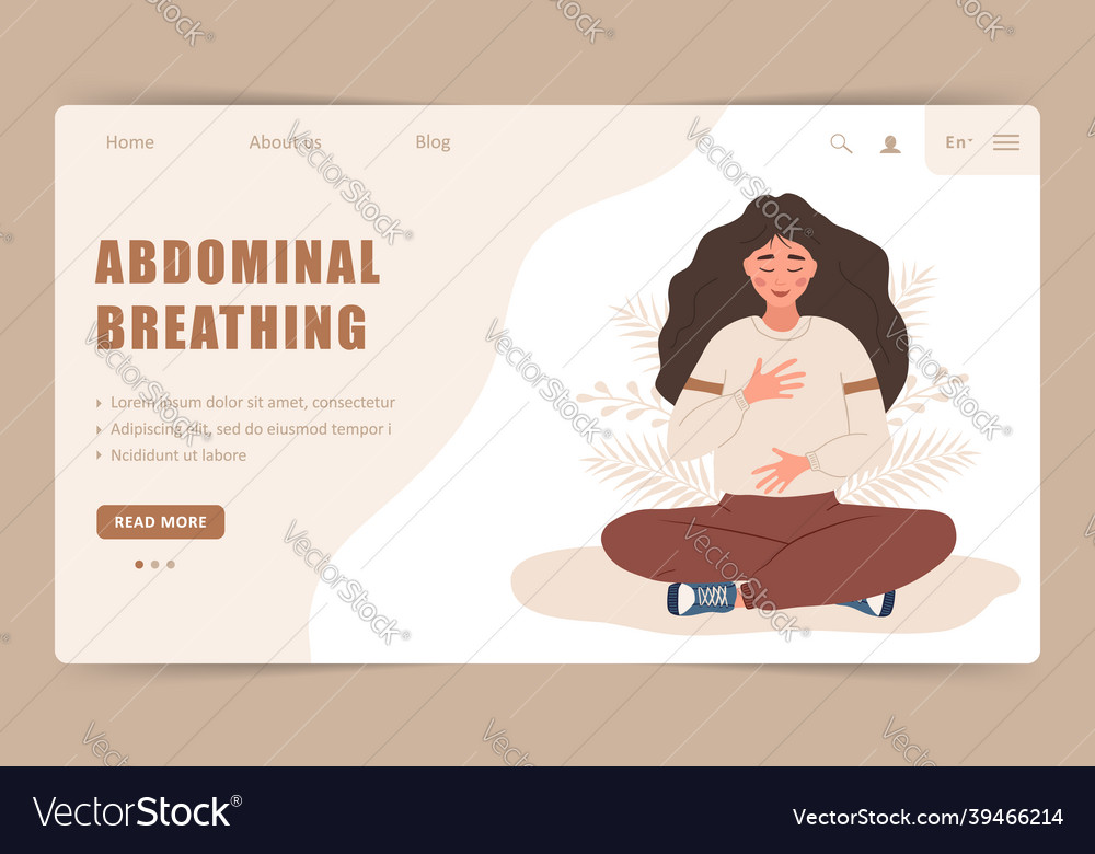 Diaphragmatic breathing landing page template Vector Image