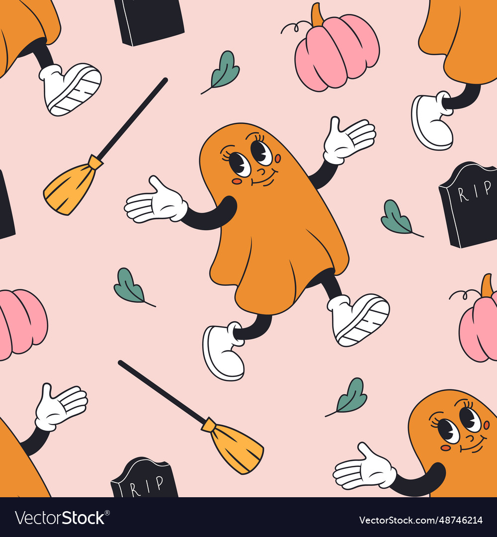 Groovy seamless pattern with ghost vector image Groovy seamless pattern with ghost