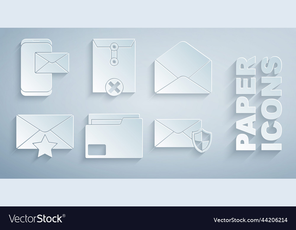 Set document folder envelope with star shield Vector Image Set document folder envelope with star shield