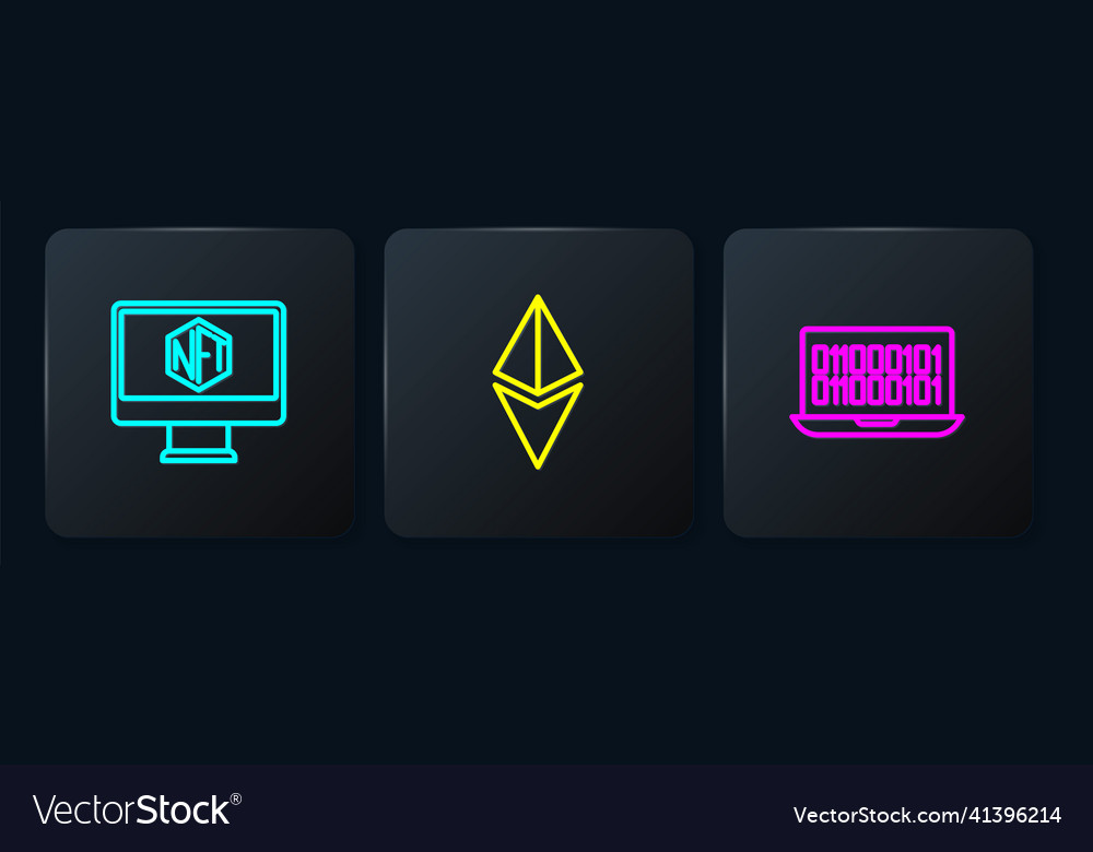 Set line monitor with art store app binary code vector image Set line monitor with art store app binary code
