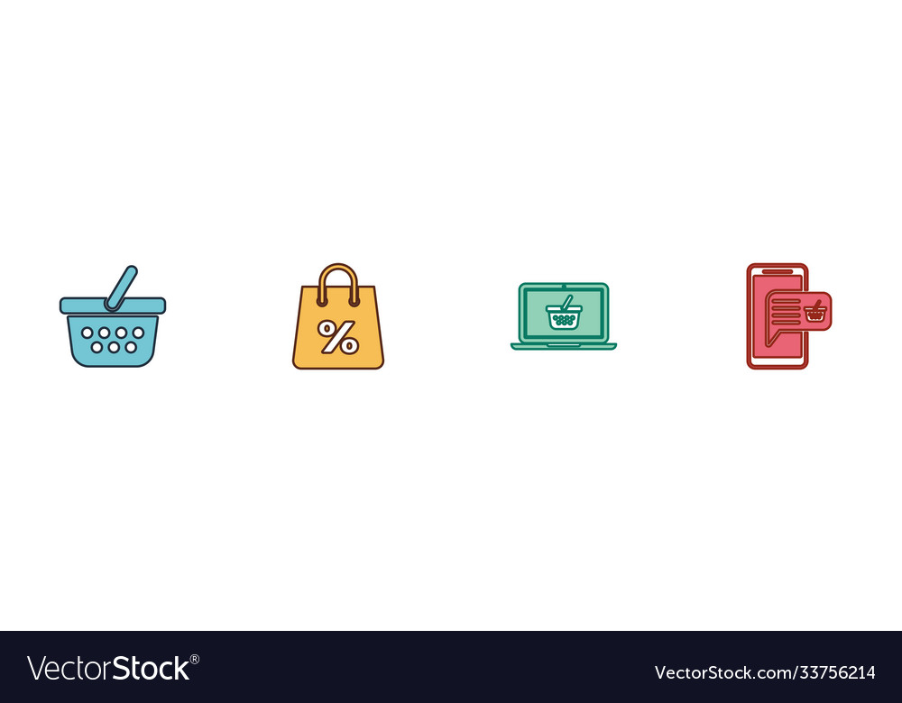 Set shopping basket bag with percent on laptop