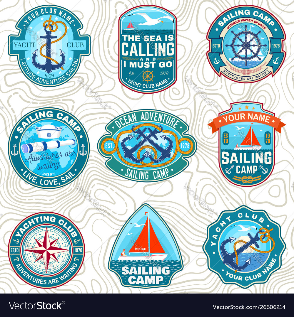 Set summer sailing camp patches Royalty Free Vector Image