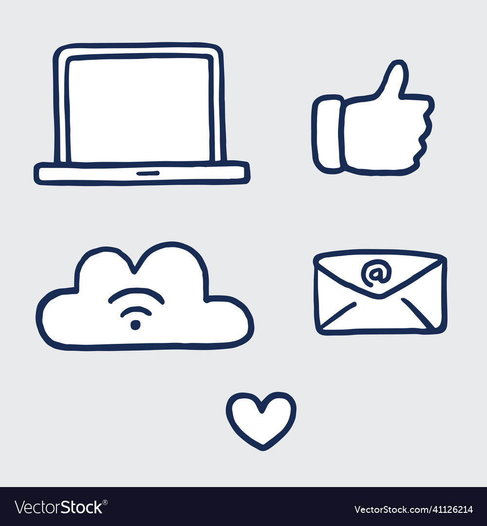 Social media networking doodle line drawing icons