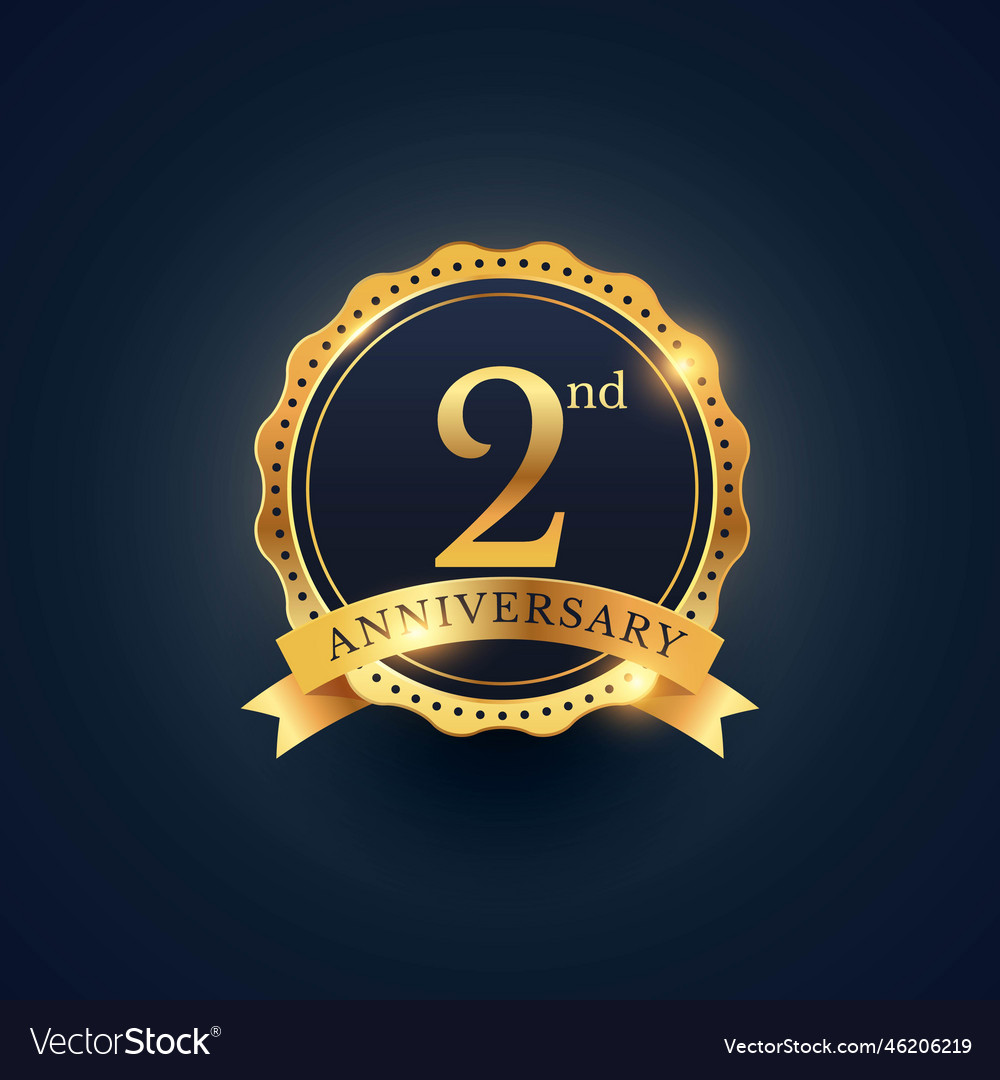 2nd anniversary celebration badge label in golden