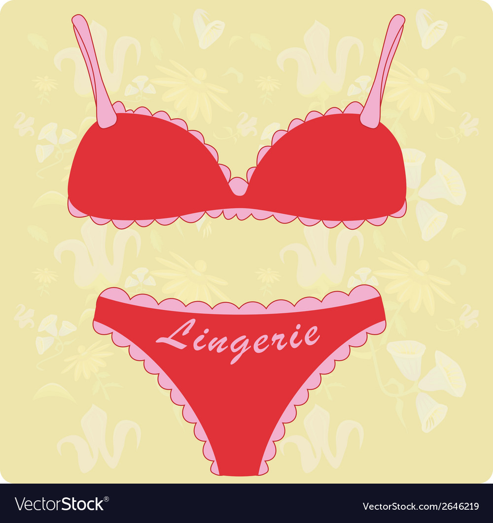 A pair red bra and pantie with some text