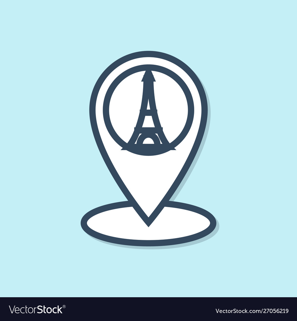 Blue line map pointer with eiffel tower icon vector image Blue line map pointer with eiffel tower icon