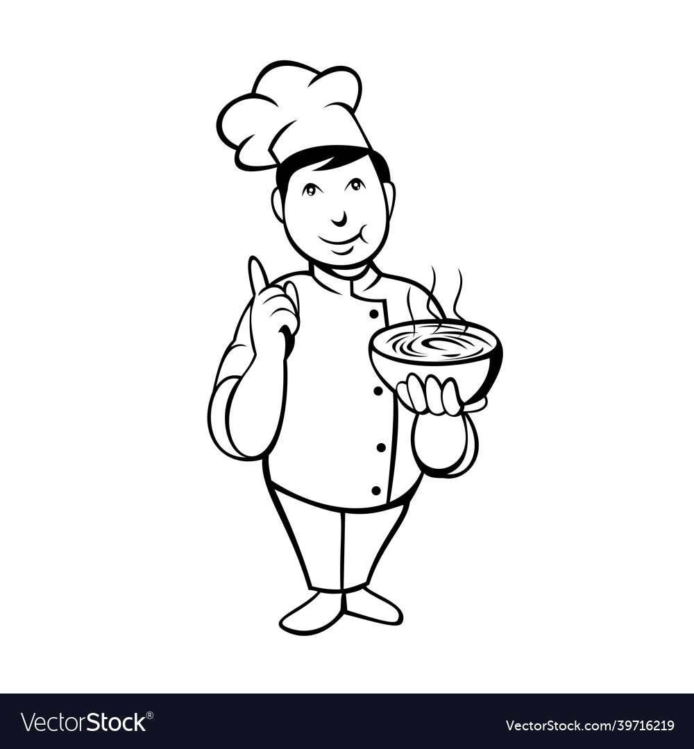 Cartoon asian chef or cook serving bowl of hot Vector Image