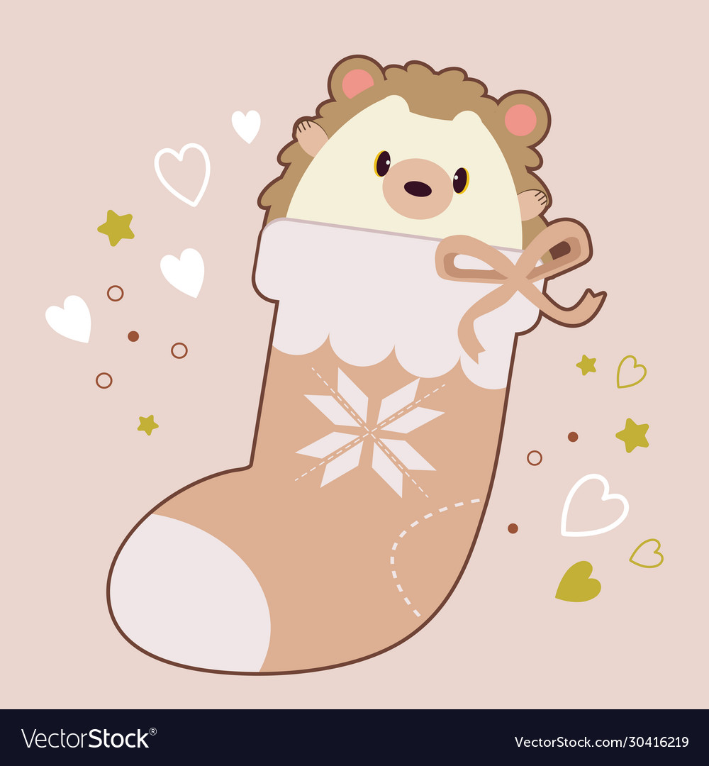 Character cute hedgehog sitting in big