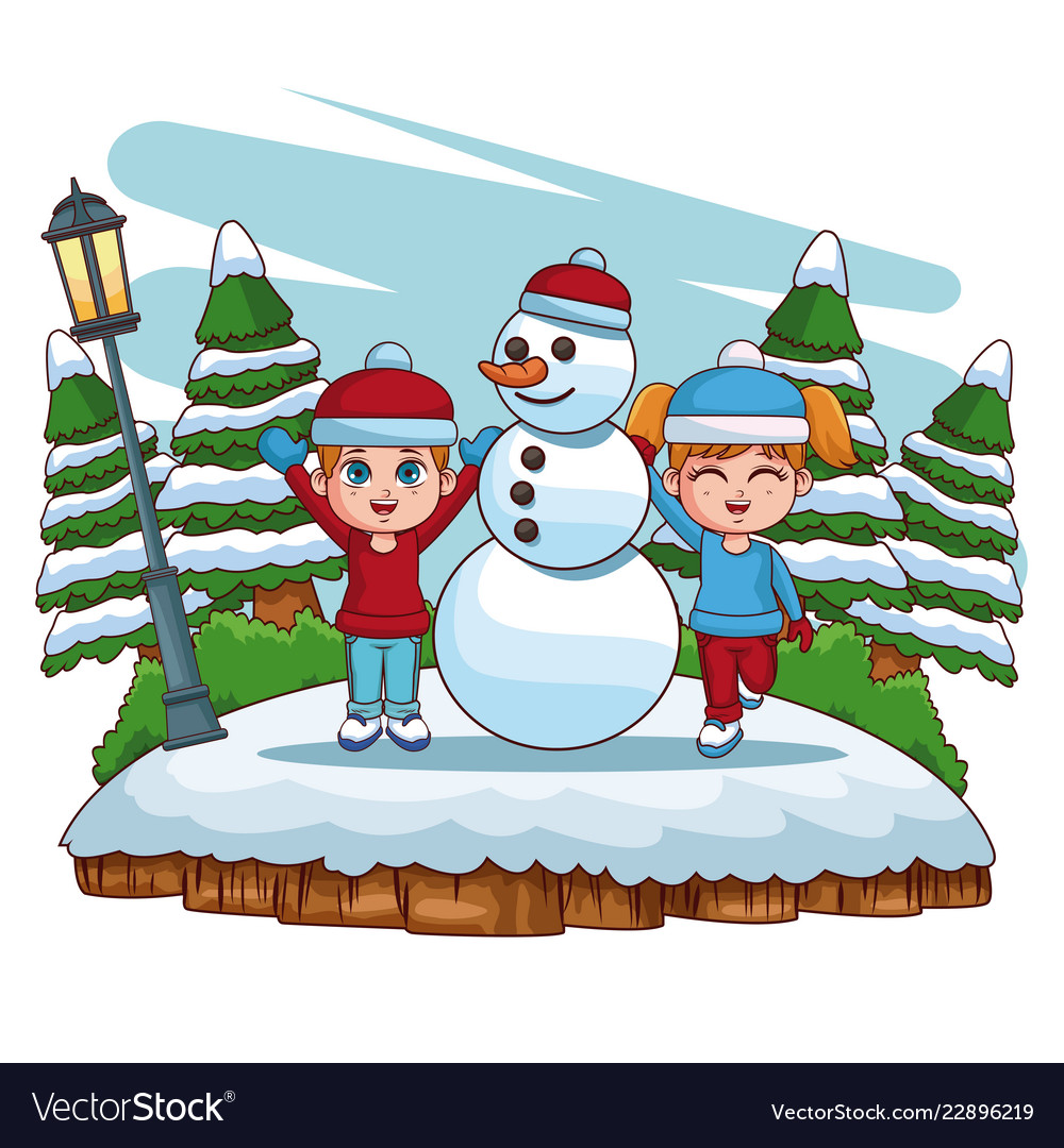 Cute kids in winter cartoons Royalty Free Vector Image Cute kids in winter cartoons Royalty Free Vector Image