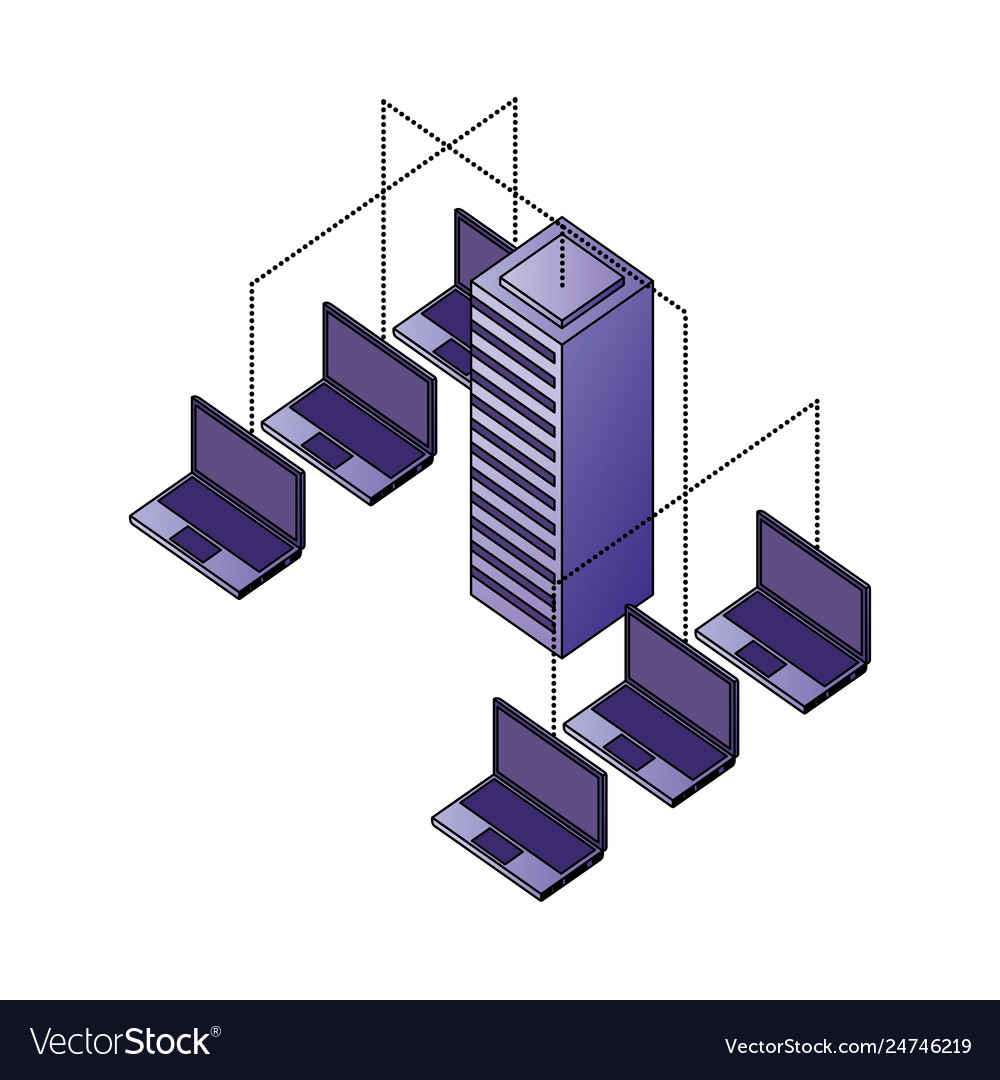 Database server connection transfer data laptops Vector Image Database server connection transfer data laptops