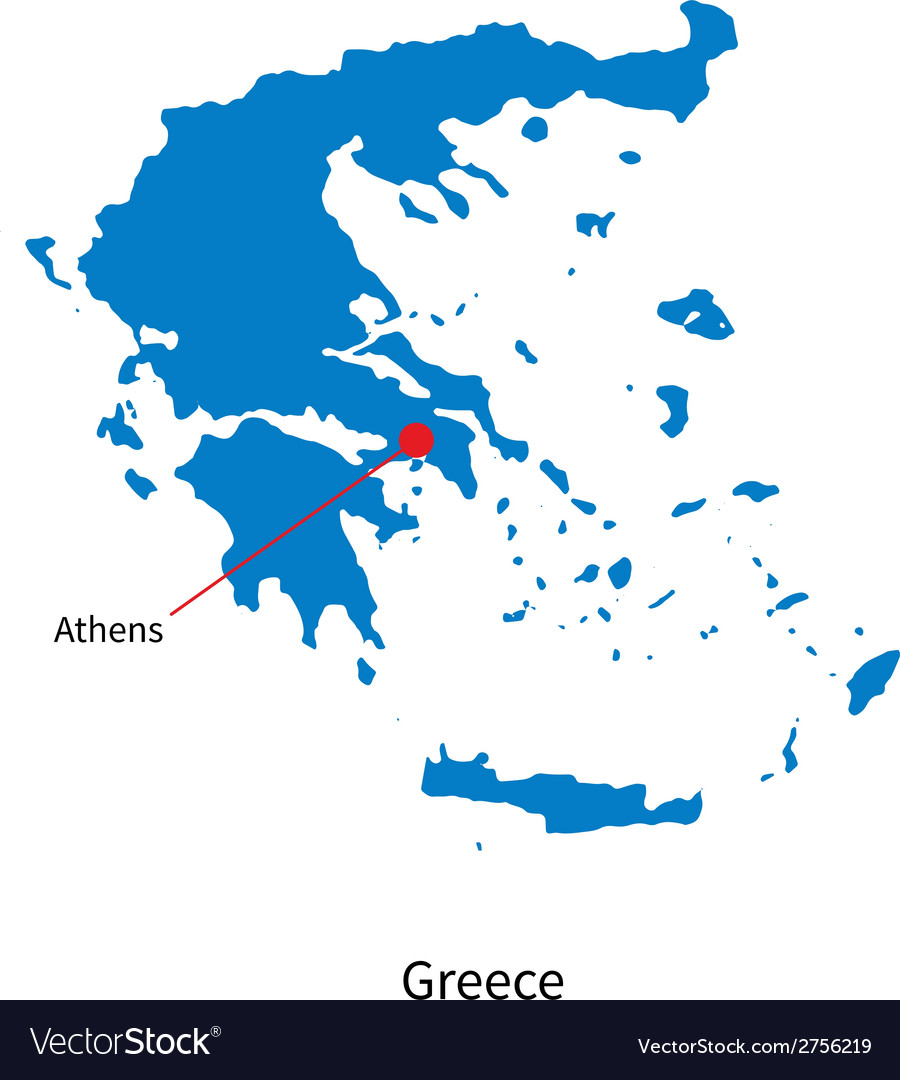 Detailed Map Of Greece And Capital City Athens Vector Image