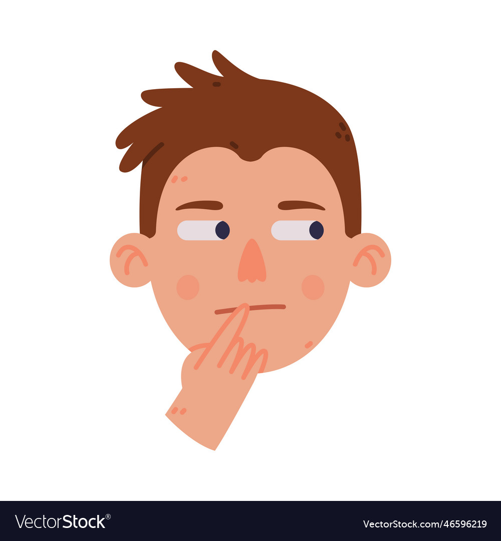 Man head and face with thoughtful emotion touching vector image Man head and face with thoughtful emotion touching