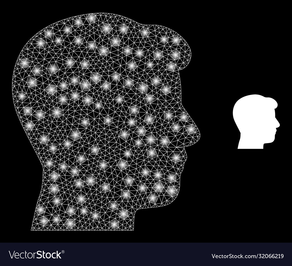 Man head profile - bright web net with light spots vector image Man head profile - bright web net with light spots