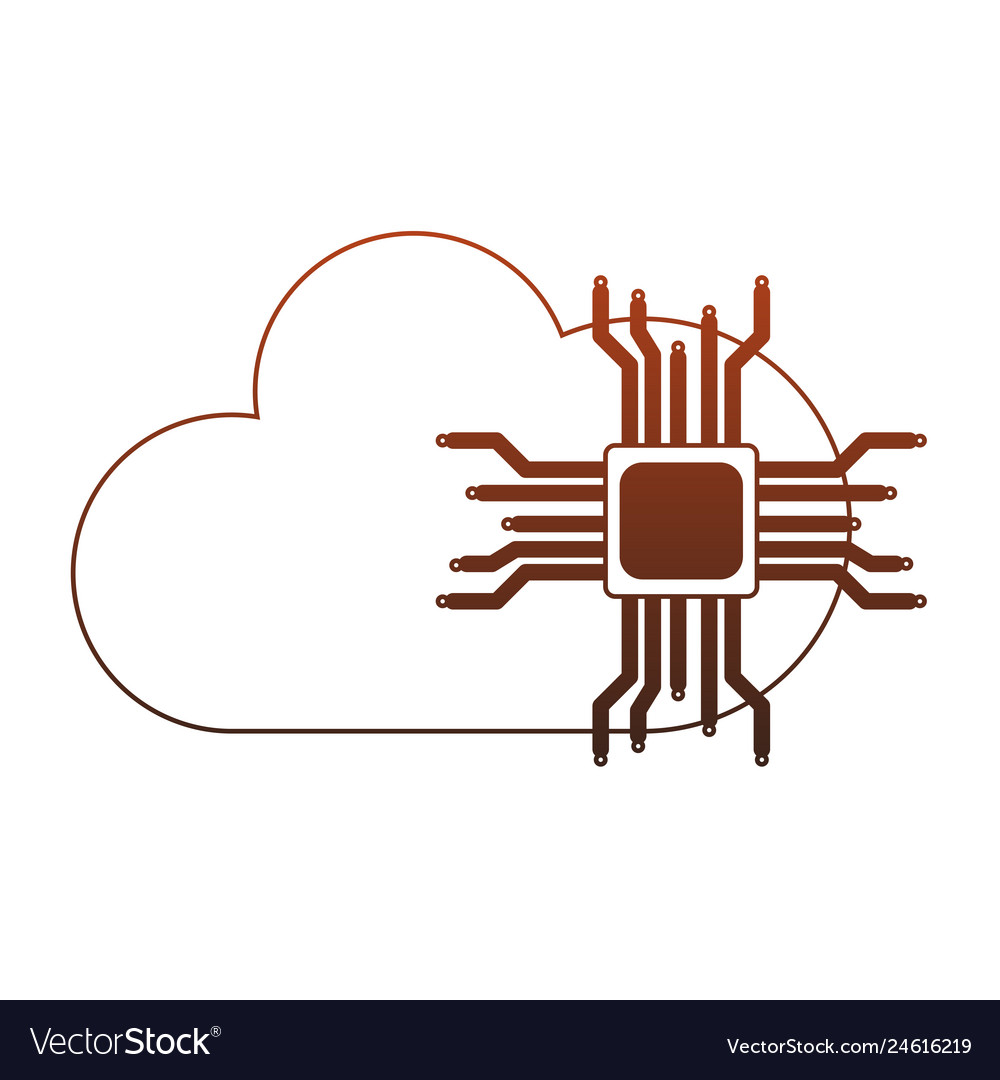 Microchip and cloud computing red lines vector image Microchip and cloud computing red lines