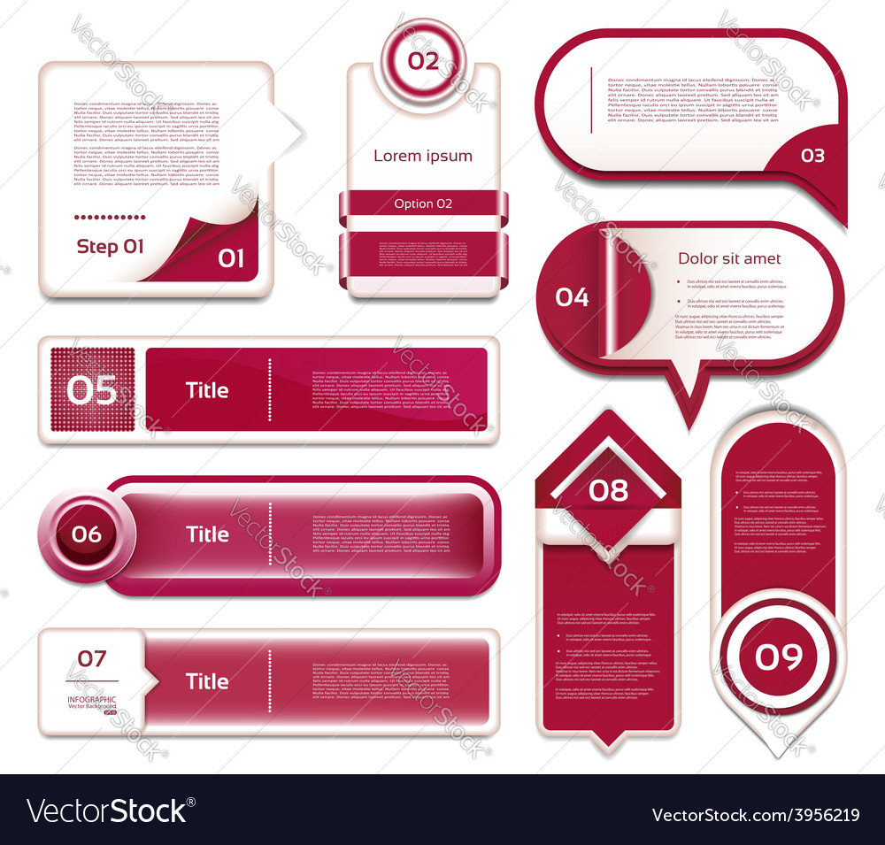 Set of red-violet progress version step icons