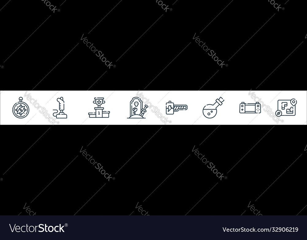 Videogame line icons linear set quality vector image Videogame line icons linear set quality