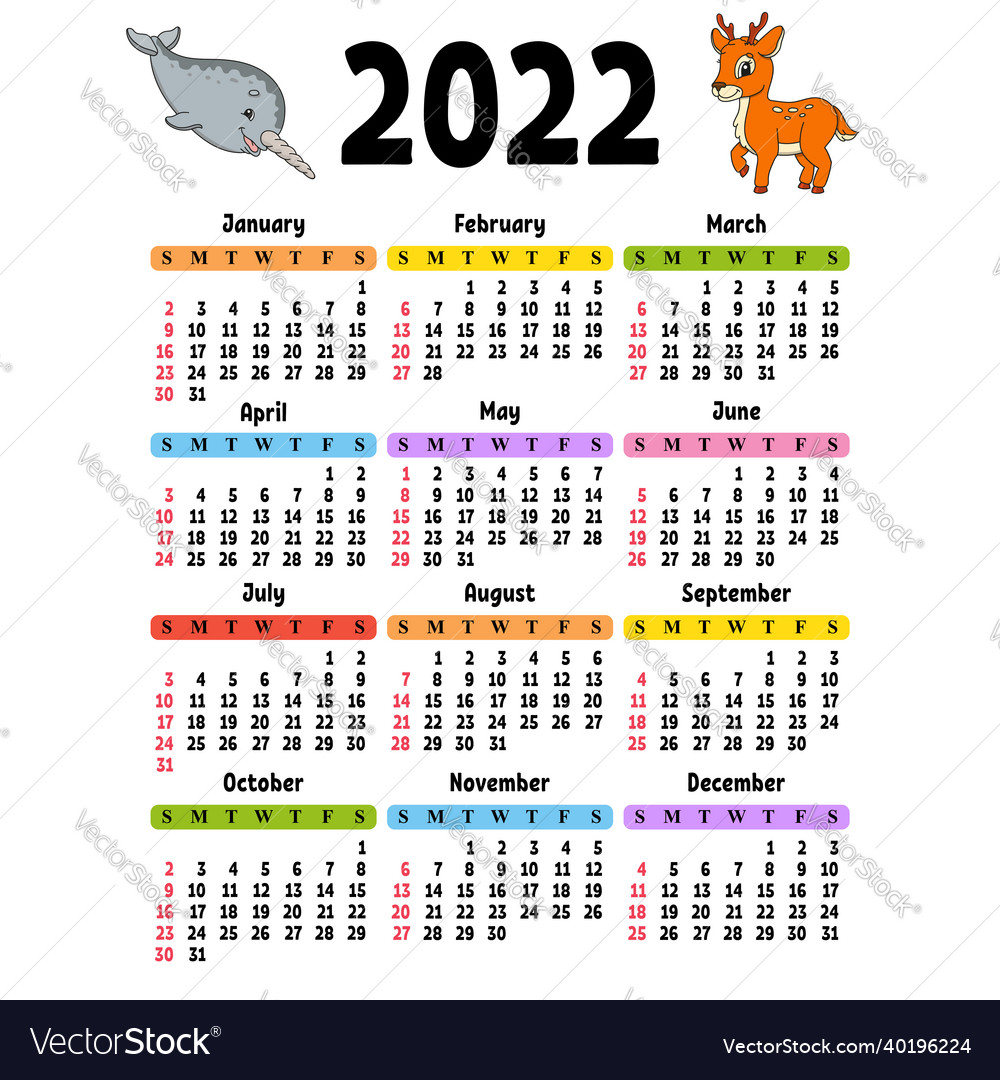 Calendar for 2022 with a cute character fun Vector Image