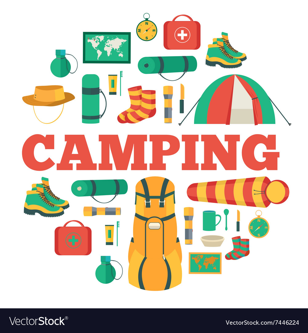 Camping Ausrüstung Set Kreis Infografik Vorlage