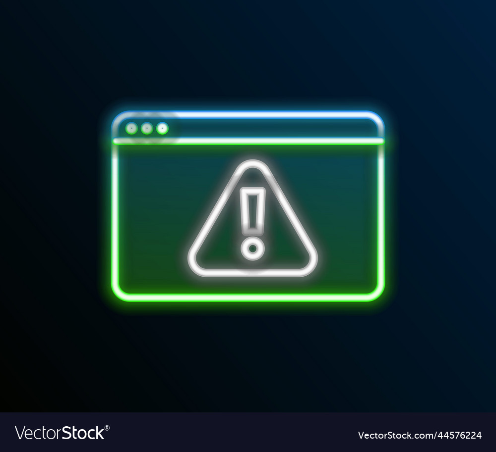 Glowing neon line browser with exclamation mark vector image Glowing neon line browser with exclamation mark