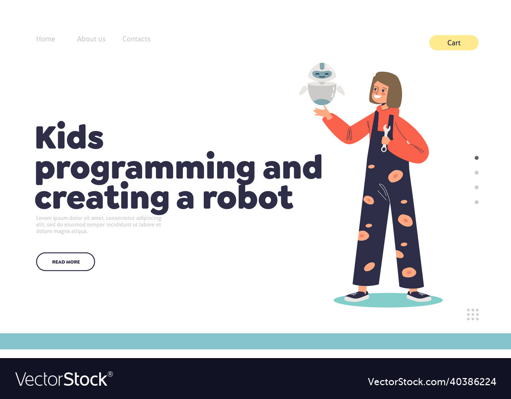 Kid programming and creating robot concept vector image Kid programming and creating robot concept
