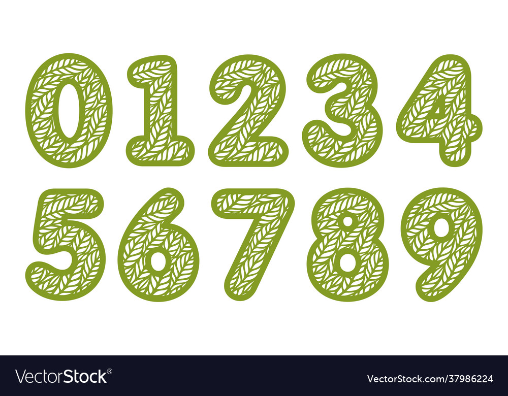 Set numbers with leaf pattern vector image Set numbers with leaf pattern