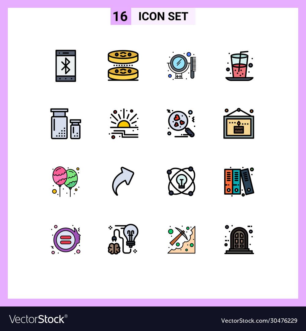 16 universal flat color filled lines set for web