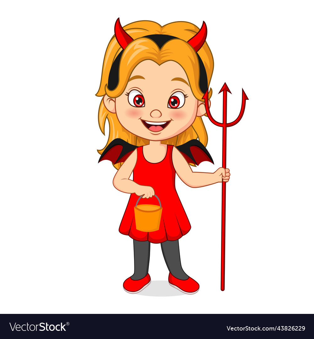 Cartoon little girl wearing halloween devil costum