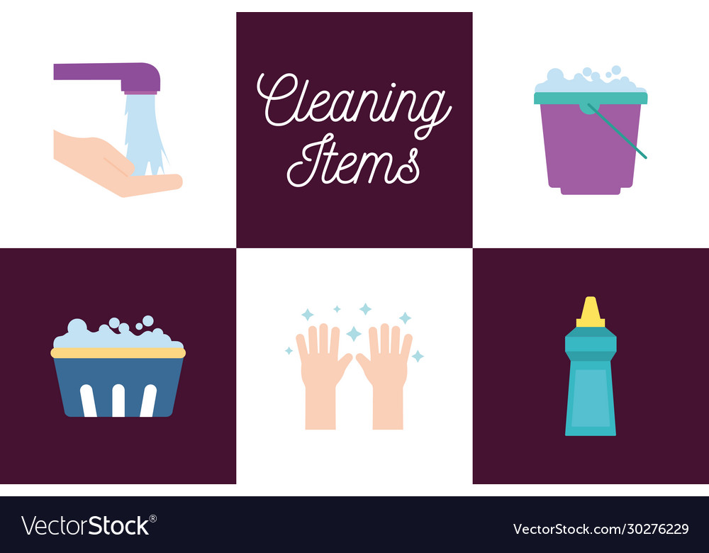 Cleaning service items flat style icon set