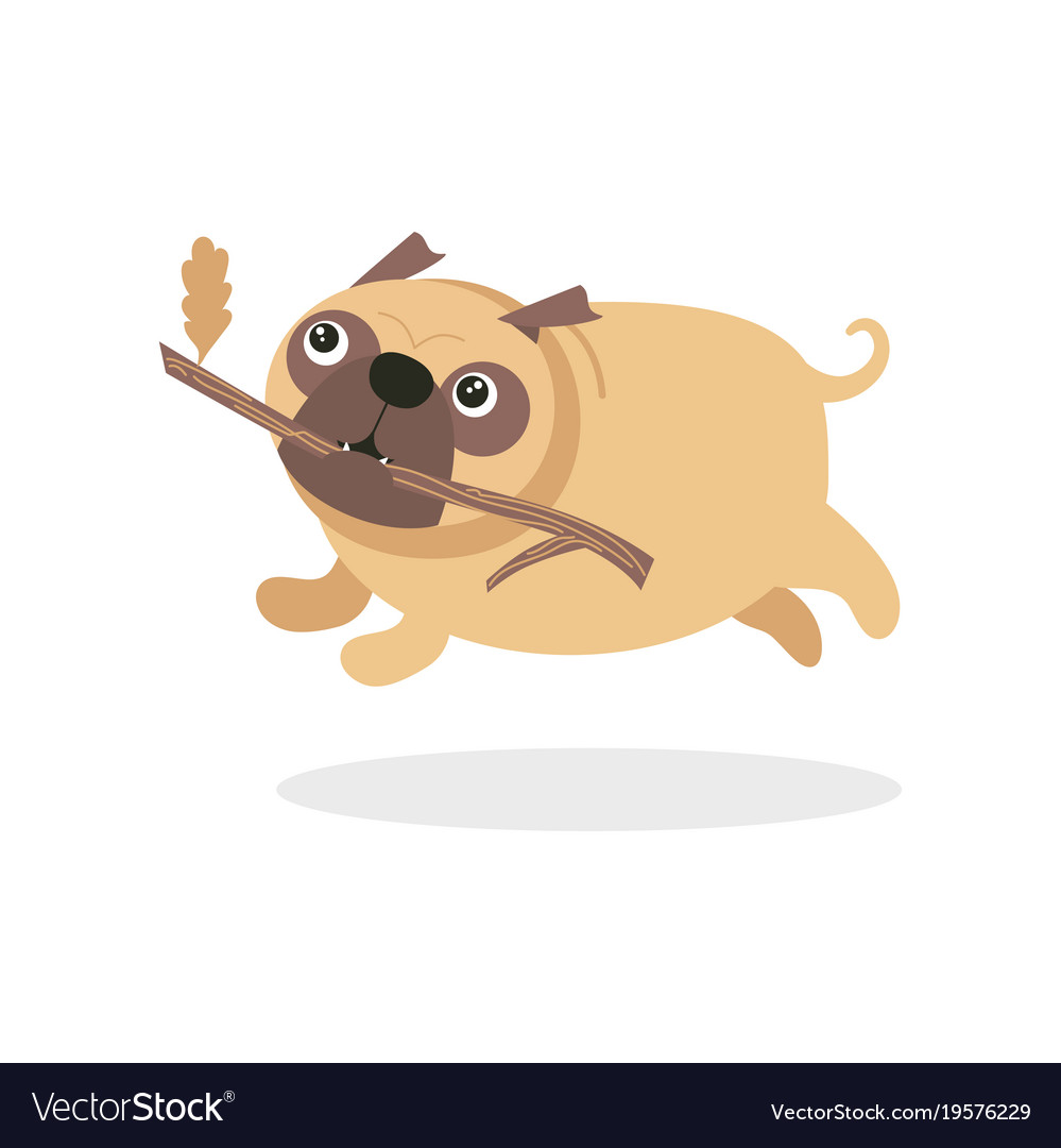 Cute Running Pug with Stick