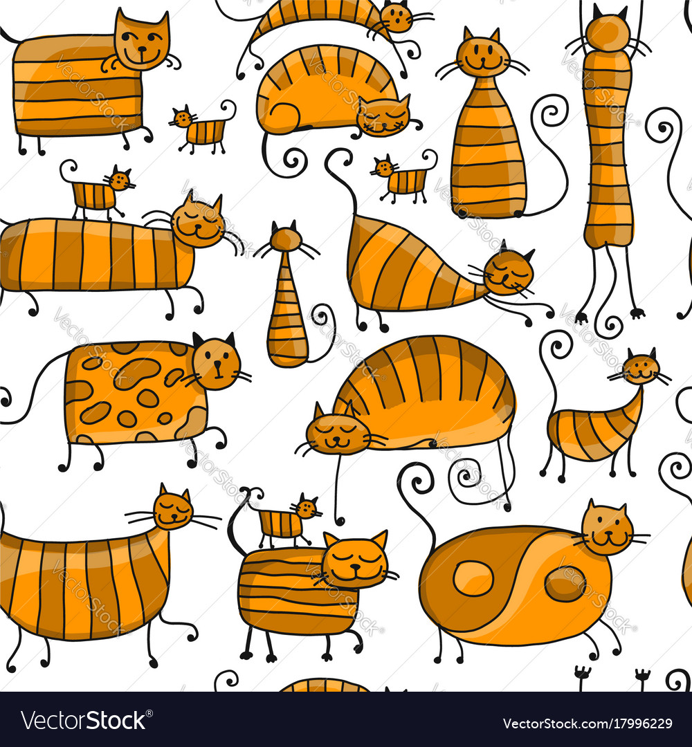 Cute striped cats family seamless pattern