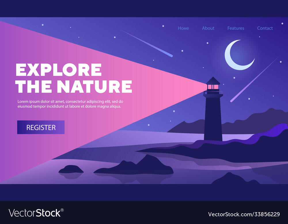 Explore nature web template design with lighthouse vector image Explore nature web template design with lighthouse