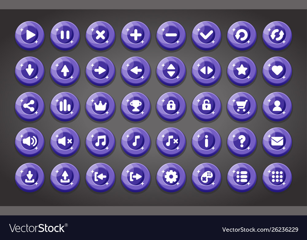 Flat round game buttons in cartoon style