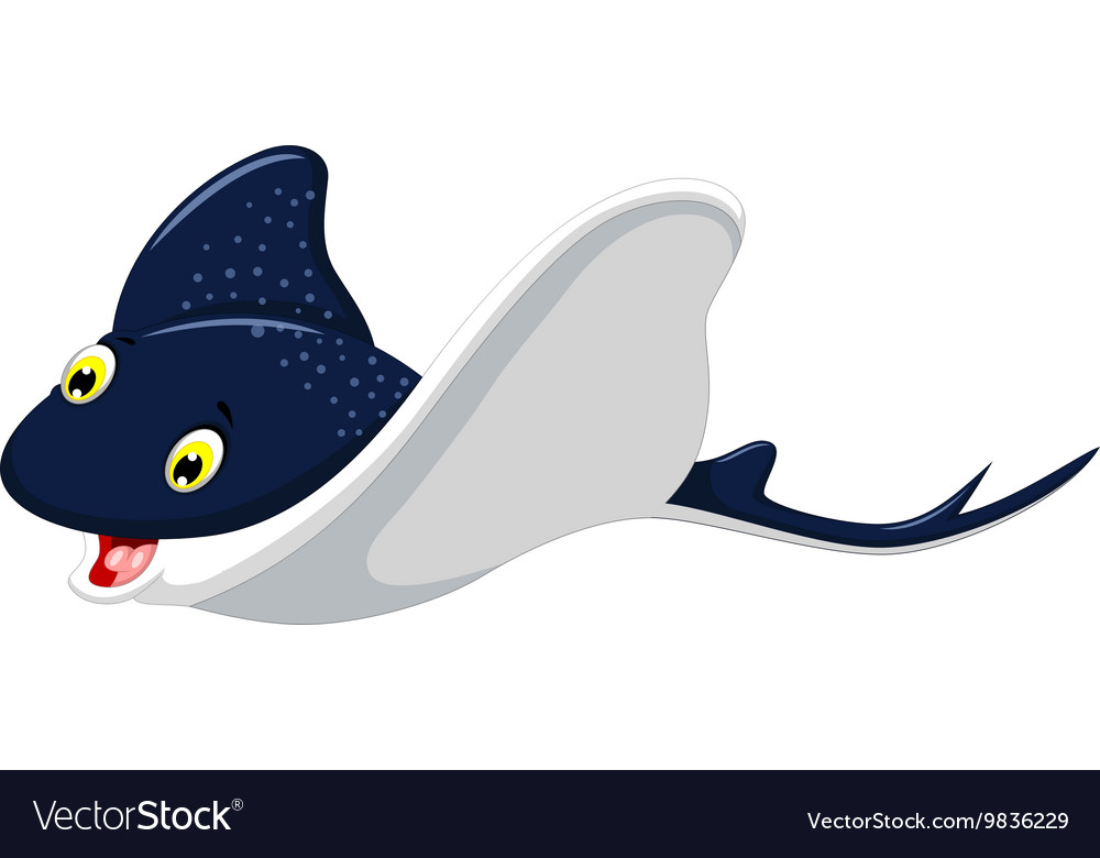 Funny cartoon stingray cartoon swimming Royalty Free Vector