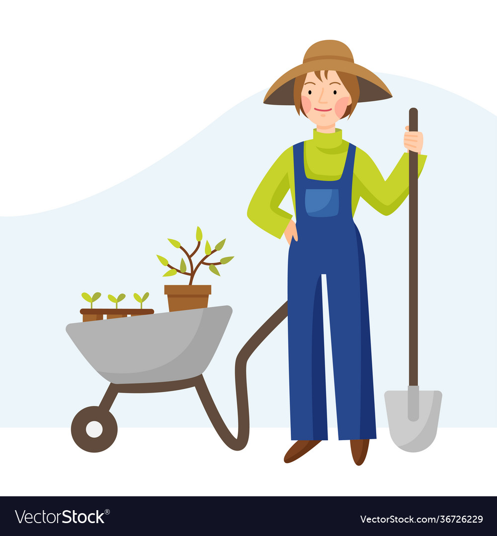 Girl gardener in a hat and overalls a woman Vector Image