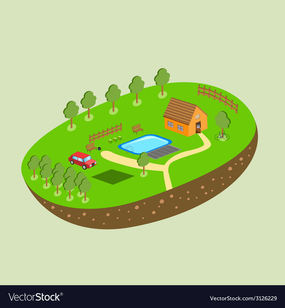 Piece of land and sky with objects