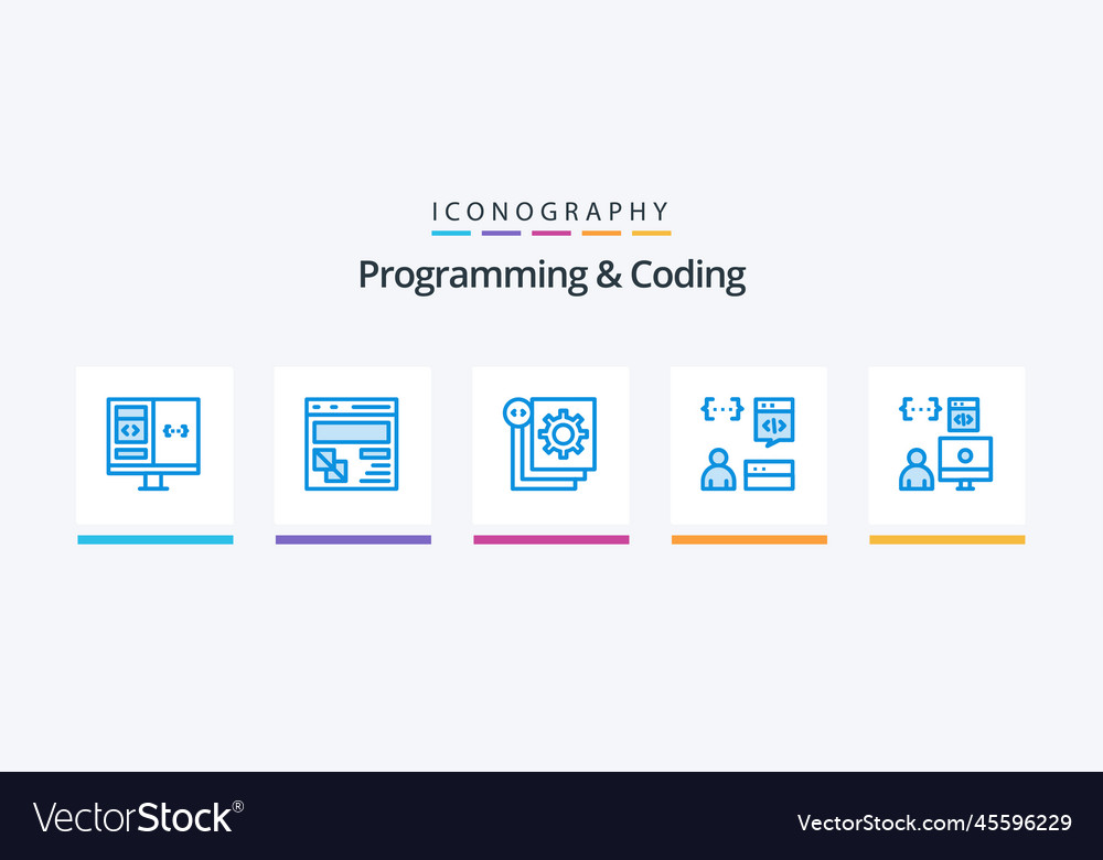 Programming and coding blue 5 icon pack including