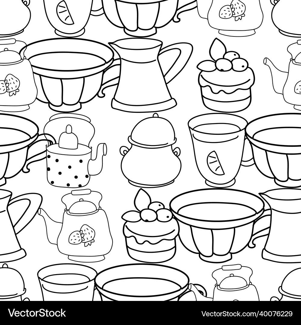 Seamless black and white pattern tea drinking Vector Image