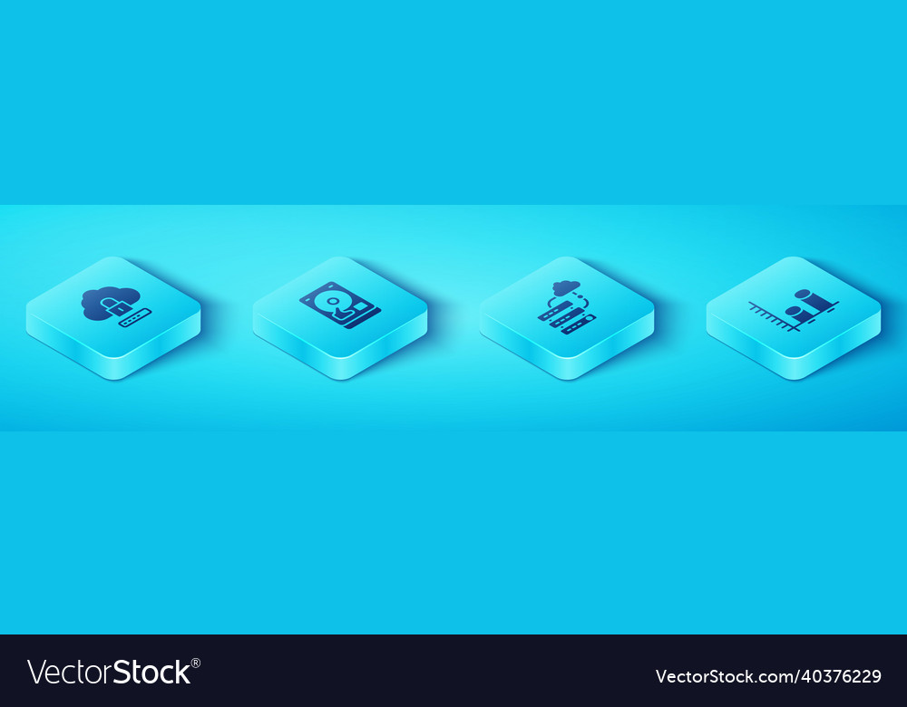 Set isometric cloud computing lock hard disk vector image Set isometric cloud computing lock hard disk