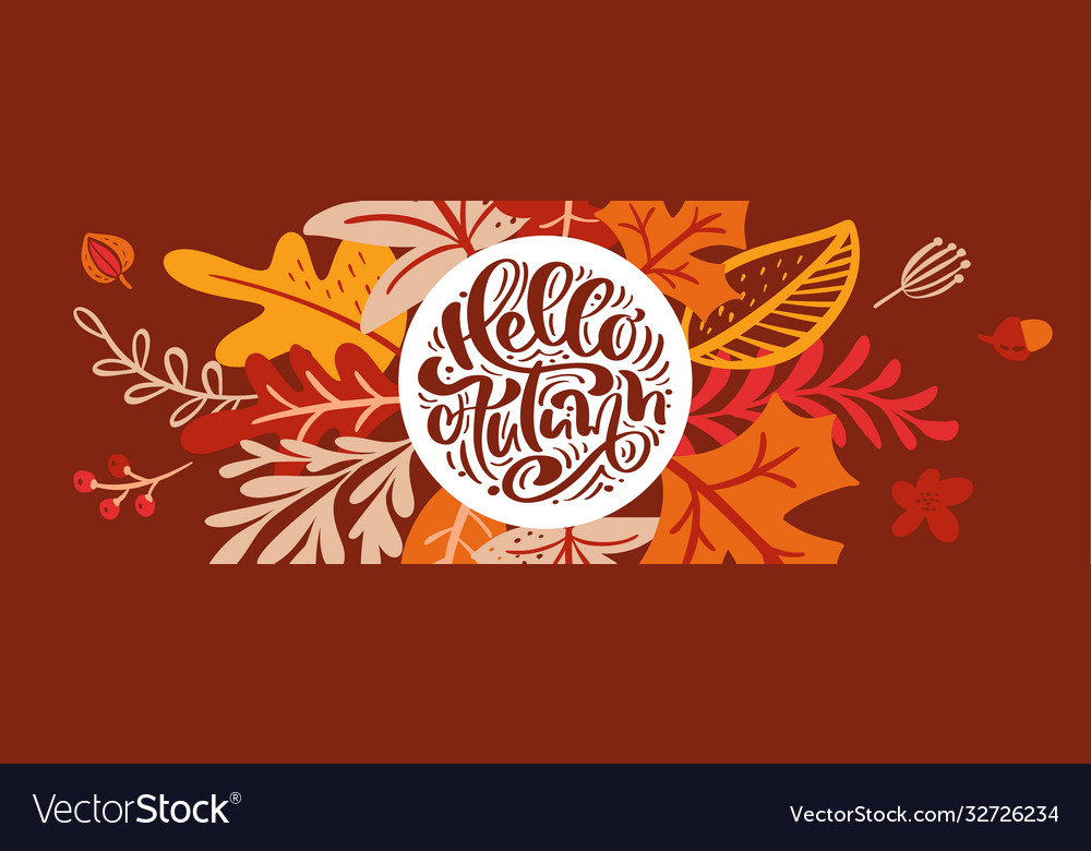 Greeting card with text hello autumn panoramic vector image Greeting card with text hello autumn panoramic