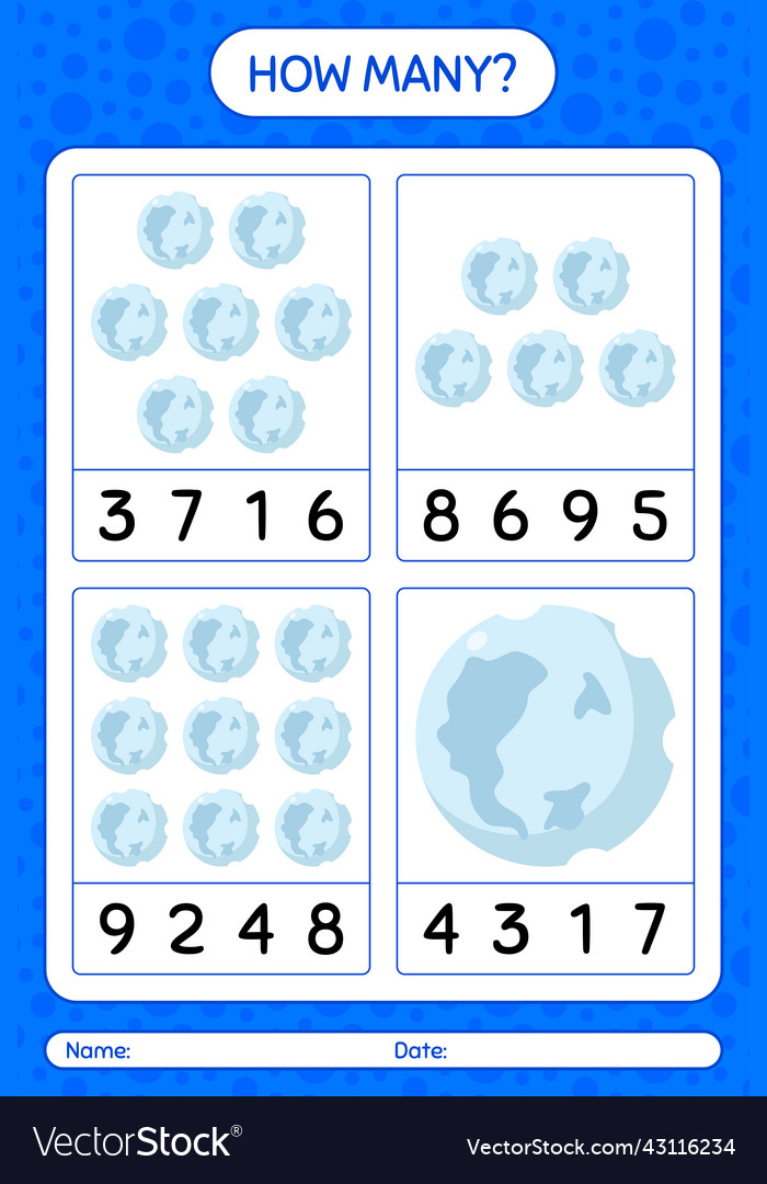 How many counting game with full moon worksheet vector image How many counting game with full moon worksheet
