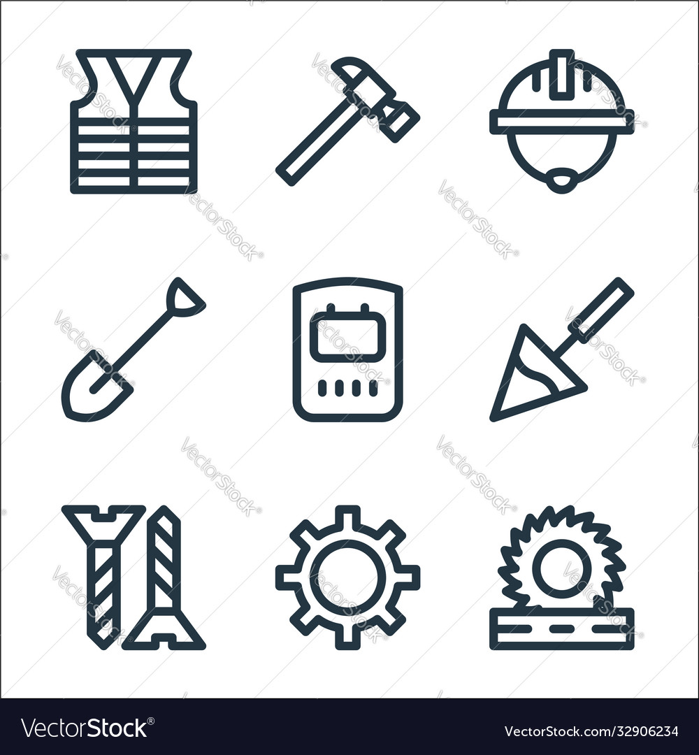 Labour day line icons linear set quality vector image Labour day line icons linear set quality