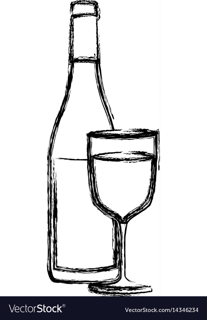 Monochrome sketch silhouette with bottle of wine