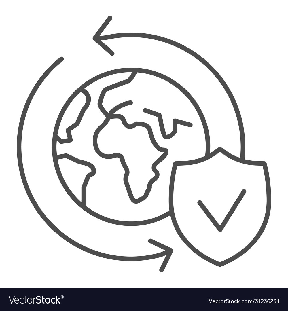 Planet with arrows and shield thin line icon vector image Planet with arrows and shield thin line icon