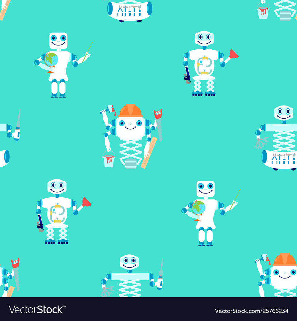 Seamless pattern with robots assistent