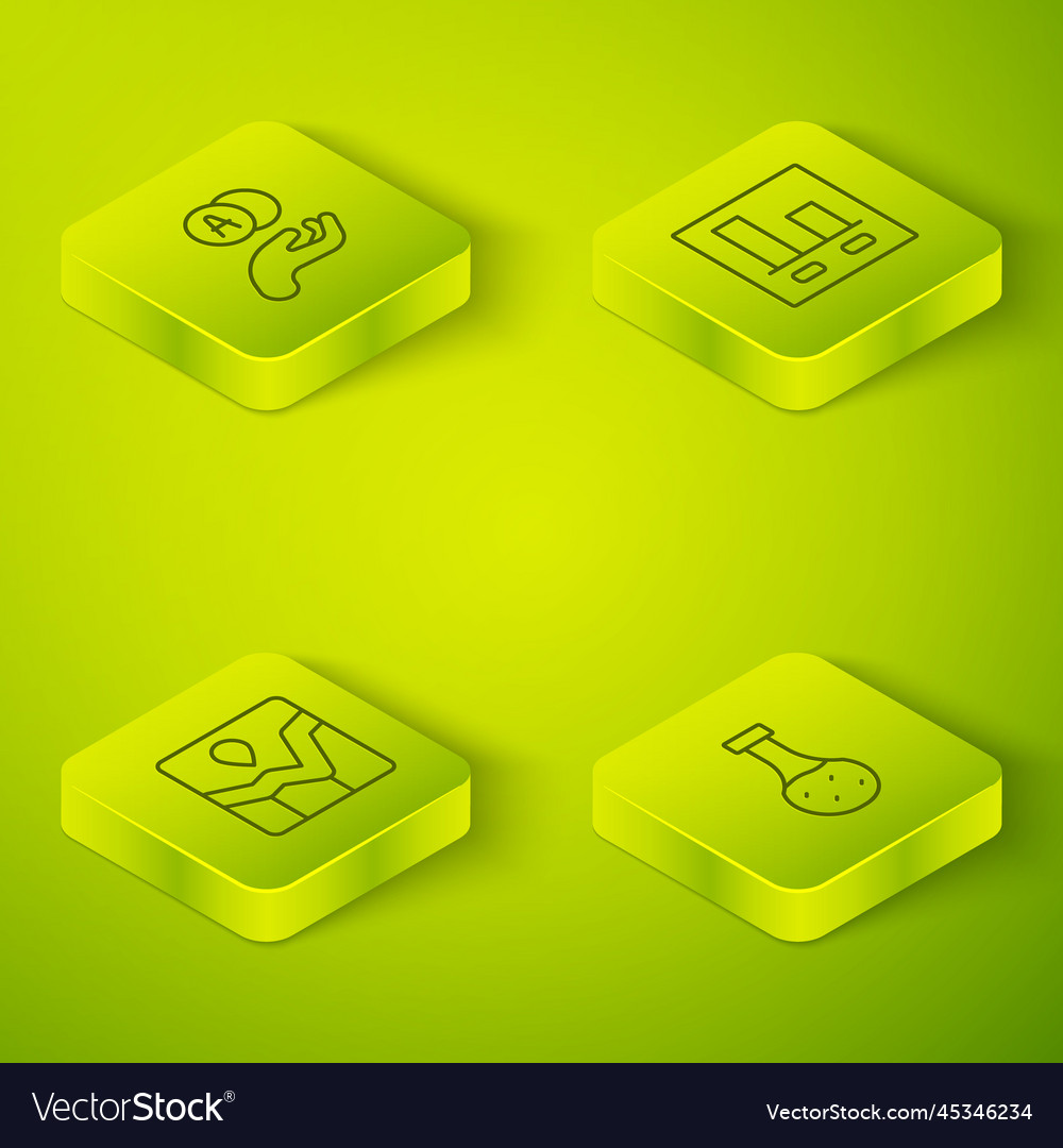 Set isometric line graph chart infographic test