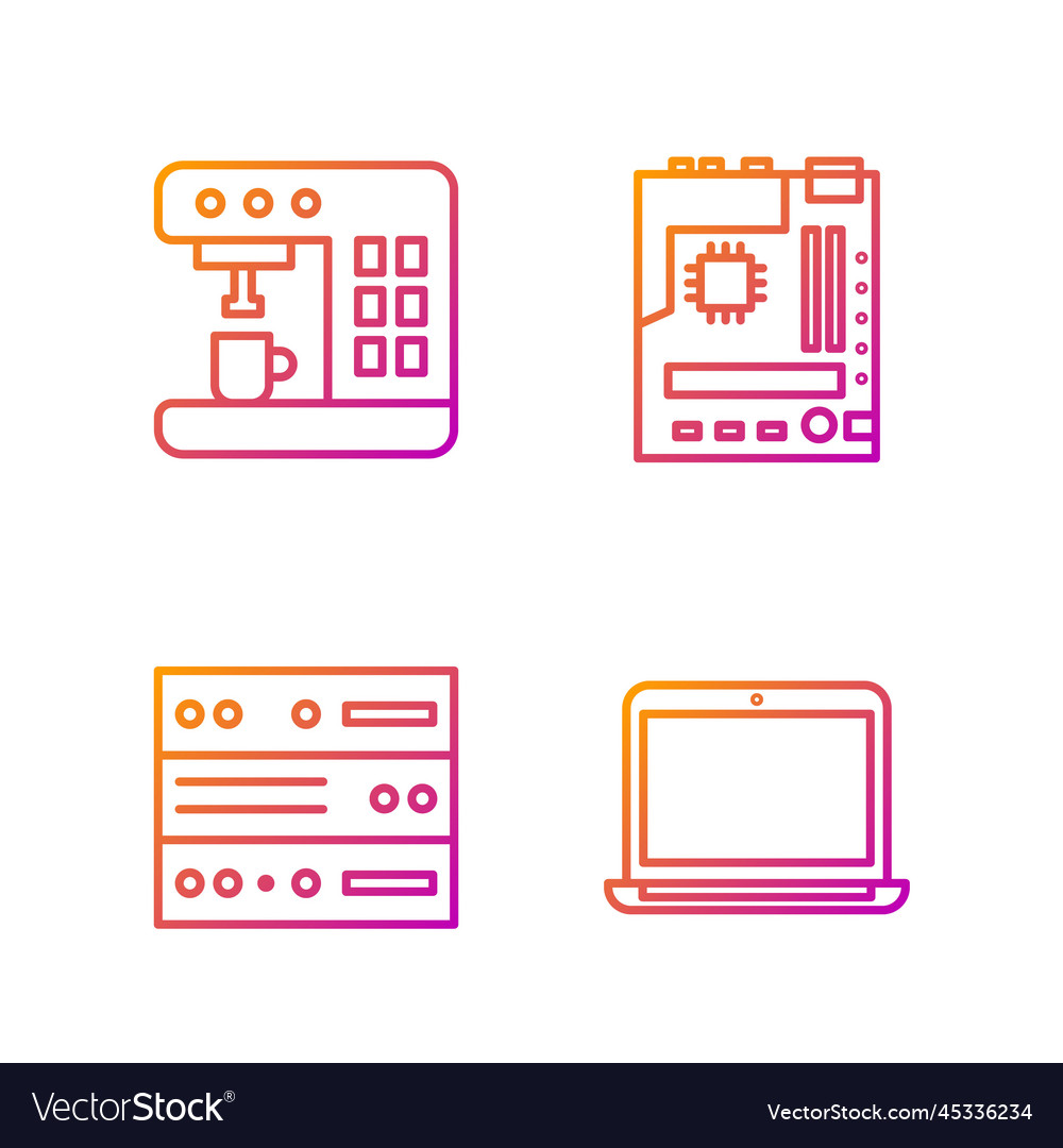Set line laptop server data web hosting coffee vector image Set line laptop server data web hosting coffee