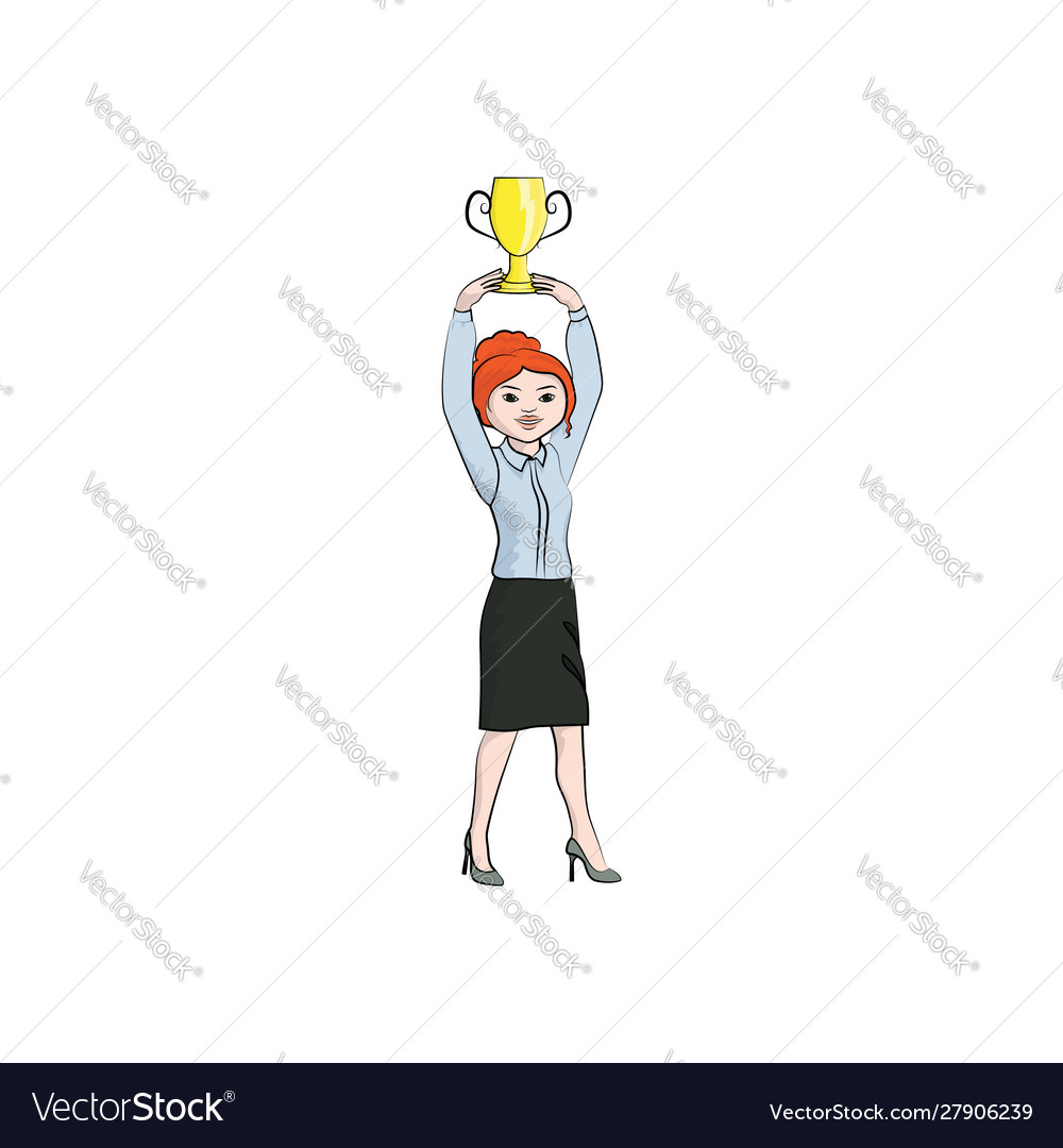 Businesswoman girl woman with a cup trophy